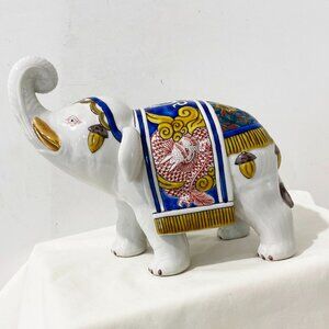 Vintage Elephant White Porcelain or Ceramic Trunk Up Good Luck Figurine Statue